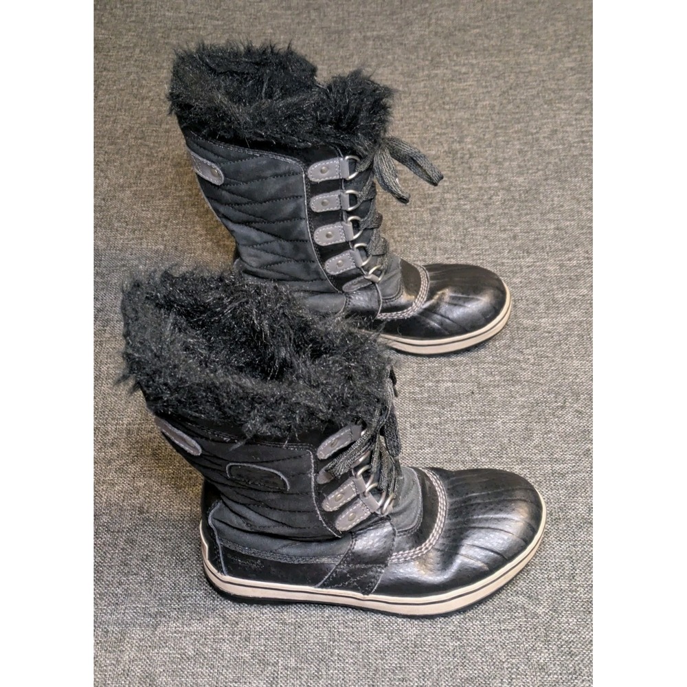 SOREL Girls Youth Tofino II Waterproof Black Faux Winter Boots Size 3 NY2419-010
